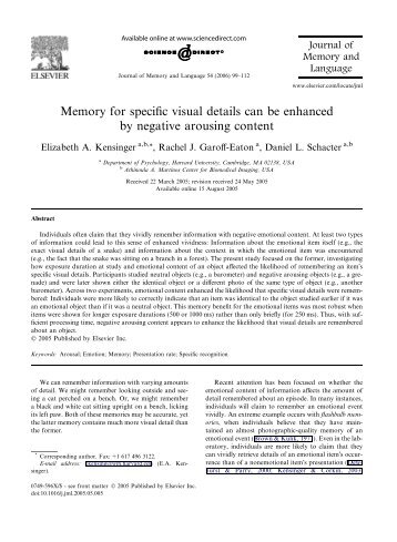 Memory for specific visual details can be enhanced by negative ...