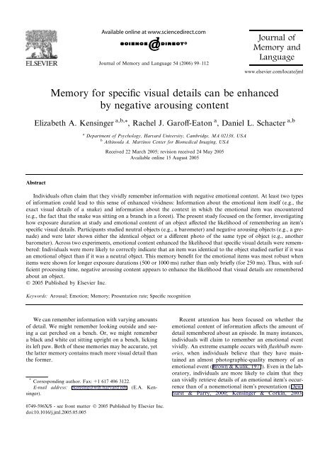 Memory for specific visual details can be enhanced by negative ...