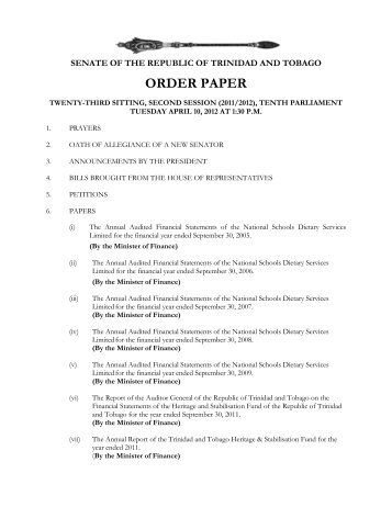 20120410, Senate Order Paper - Tuesday April 10 ... - Parliament