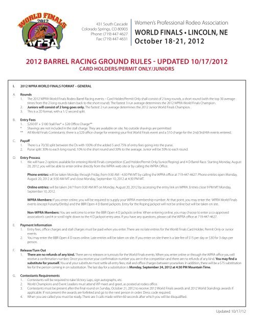 Permit Rodeo Card/Permit/Juniors Ground Rules - Women's Pro Rodeo Association
