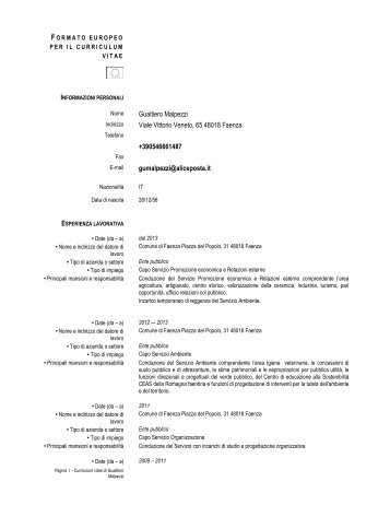 Curriculum Malpezzi Gualtiero - Comune di Faenza