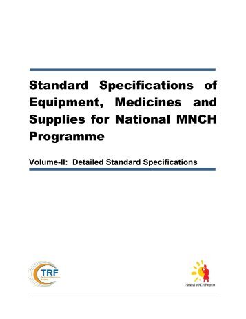 Standard specifications of equipment, medicines and ... - PHSRP