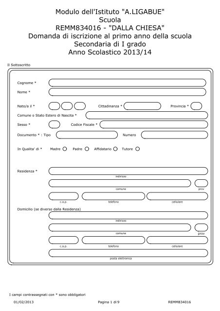 Modulo di iscrizione Scula Media - Comune di Reggio Emilia