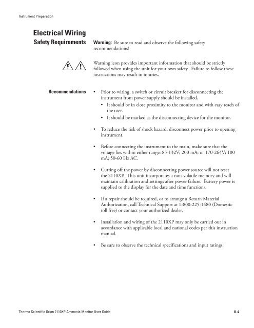 2110XP Ammonia Analyzer User Guide (1574 Kb) - Thermo Scientific