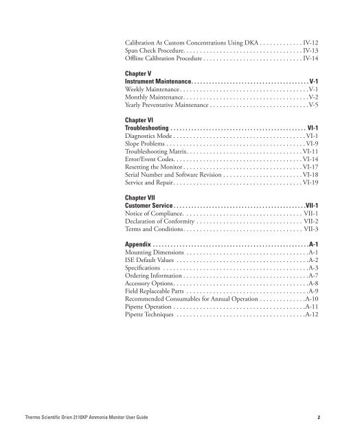 2110XP Ammonia Analyzer User Guide (1574 Kb) - Thermo Scientific