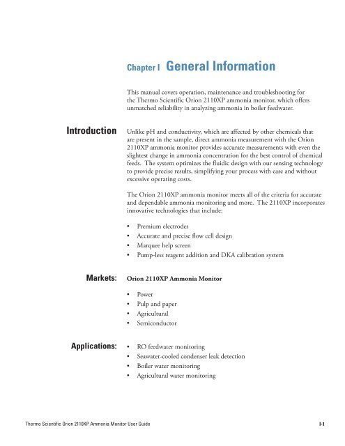 2110XP Ammonia Analyzer User Guide (1574 Kb) - Thermo Scientific