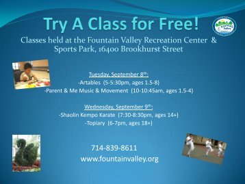 Classes held at the Fountain Valley Recreation Center & Sports ...