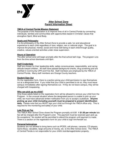 After School Parent Handbook - YMCA