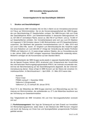 Konzernlagebericht 2009/2010 - IMW Immobilien SE