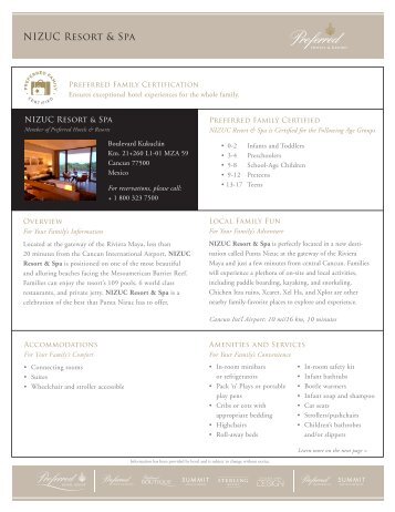 Discover the Preferred Family amenities for NIZUC Resort & Spa