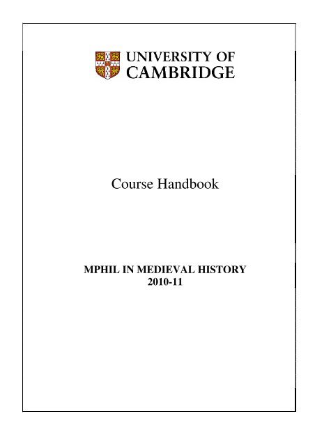 Course Handbook - Faculty of History