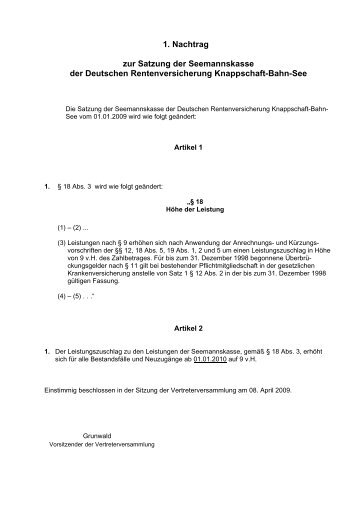 1. Satzungsnachtrag [Veröffentlichung im ... - Knappschaft-Bahn-See