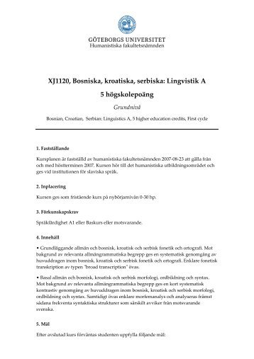 XJ1120, Bosniska, kroatiska, serbiska: Lingvistik A ... - Slaviska språk