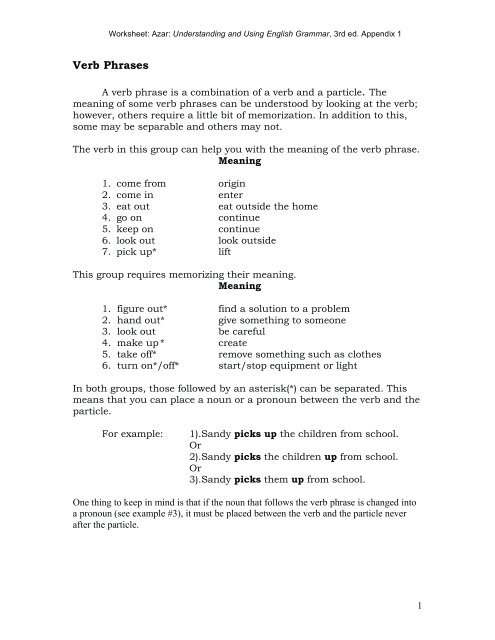 Verb Phrases Azargrammar Com Verb Phrases Azargrammar Com