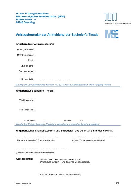 1 Fa - Ingenieurwissenschaften - Technische UniversitÃ¤t MÃ¼nchen