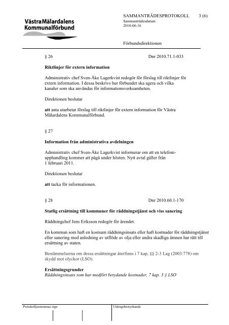 Protokoll frÃ¥n direktionens sammantrÃ¤de_100616.pdf - VÃ¤stra ...