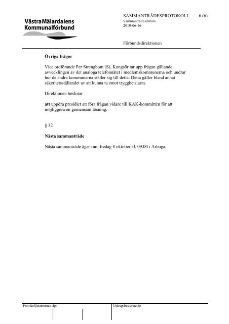 Protokoll frÃ¥n direktionens sammantrÃ¤de_100616.pdf - VÃ¤stra ...
