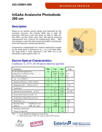 InGaAs Avalanche Photodiode 200 um - Esterline