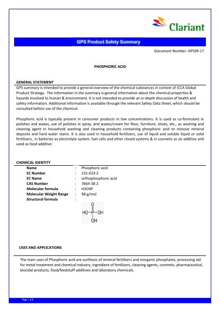 GPS Summary Report 17 Phosphoric acid Final - Clariant