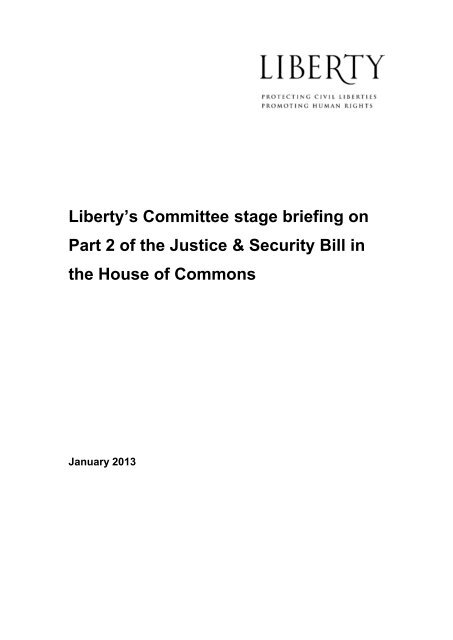 Liberty's Committee stage briefing Justice and Security Bill (HoC)