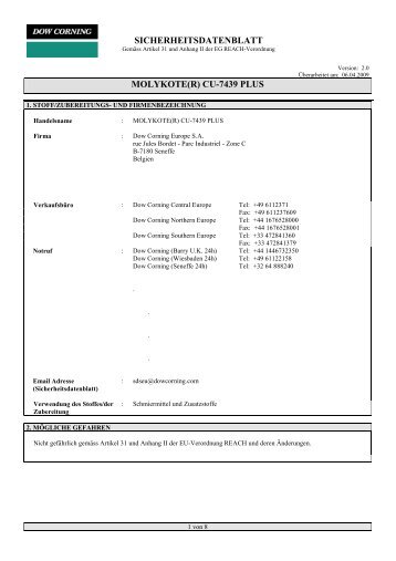 sicherheitsdatenblatt molykote(r) cu-7439 plus - Maagtechnic