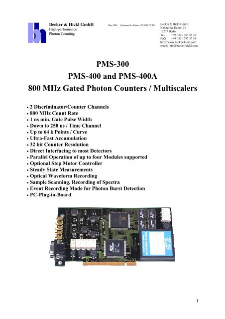 PMS-300 PMS-400 and PMS-400A 800 MHz Gated ... - Becker & Hickl