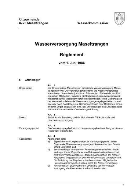 Wasserversorgung Maseltrangen Reglement