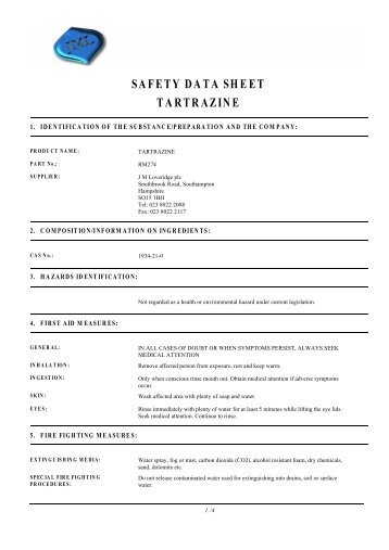 SAFETY DATA SHEET TARTRAZINE - J.M.Loveridge plc