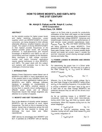 HOW TO DRIVE MOSFETs AND IGBTs INTO ... - IXYS Corporation