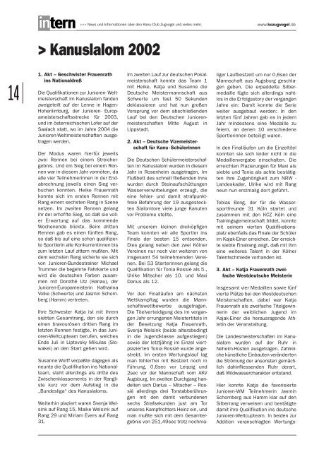 Intern 3/02 (Page 1) - Kanu Club Zugvogel Köln