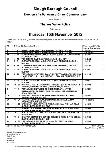 Situation of polling places - Slough Borough Council