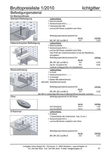 Befestigungsmaterial - Lichtgitter Anton Ruppli AG