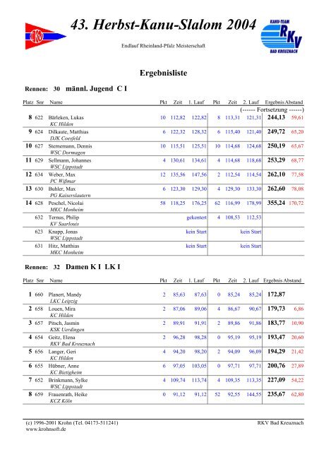 43. Herbst-Kanu-Slalom 2004 - Kanu Club Zugvogel Köln