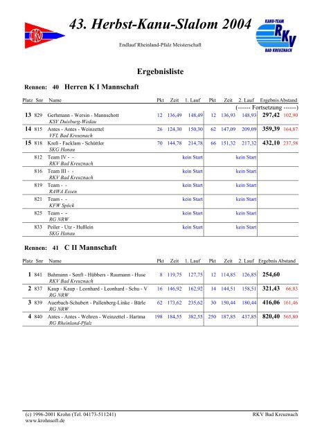 43. Herbst-Kanu-Slalom 2004 - Kanu Club Zugvogel Köln