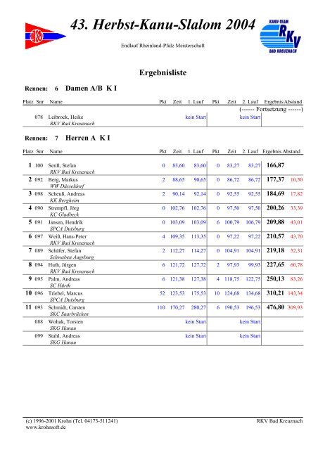 43. Herbst-Kanu-Slalom 2004 - Kanu Club Zugvogel Köln