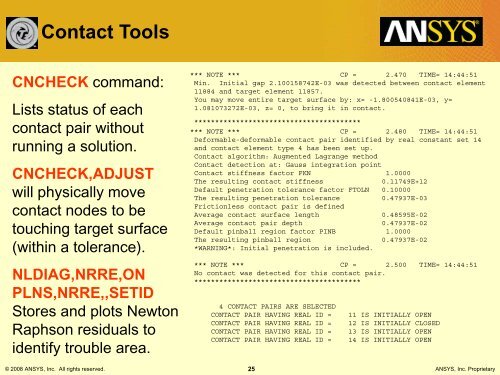 Guidelines for Obtaining Contact Convergence