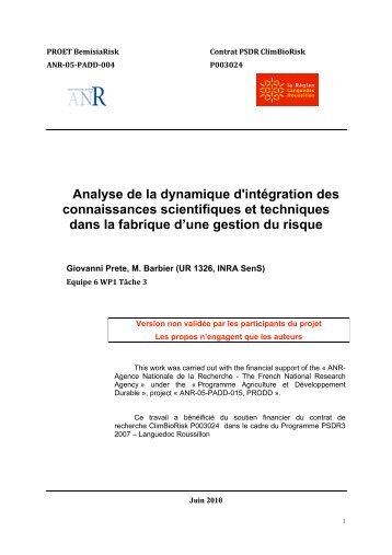 Analyse de la dynamique d'intÃ©gration des connaissances ... - Inra