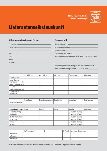 Lieferantenselbstauskunft - C. & E. FEIN Gmbh