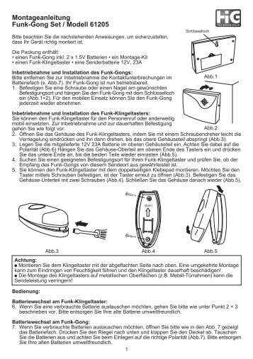 Montageanleitung Funk-Gong Set / Modell 61205 - Chamberlain