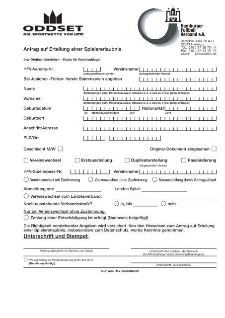 Antrag auf Erteilung einer Spielerlaubnis - Hamburger FuÃball ...