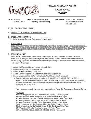 TOWN OF GRAND CHUTE TOWN BOARD AGENDA