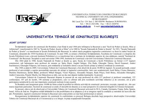 Brosura UTCB - Universitatea TehnicÄƒ de ConstrucÅ£ii BucureÅŸti