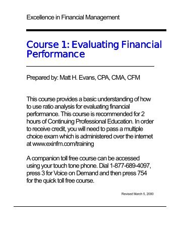 Course 1 - Excellence in Financial Management