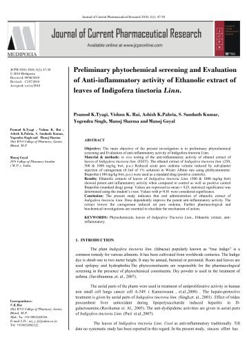 Preliminary phytochemical screening and Evaluation of Anti ...