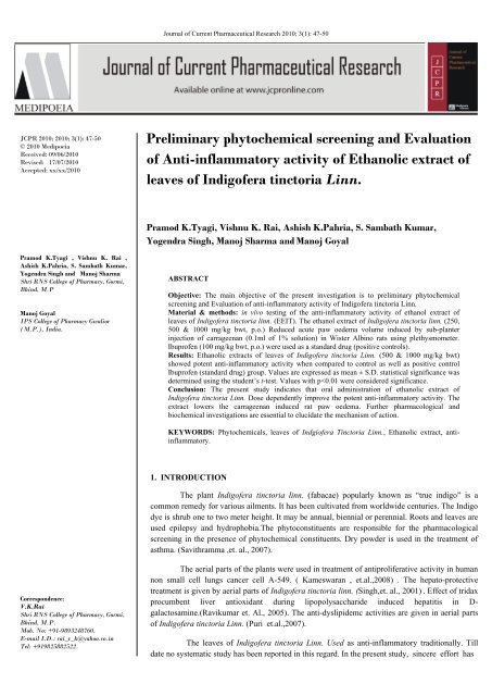 Preliminary phytochemical screening and Evaluation of Anti ...