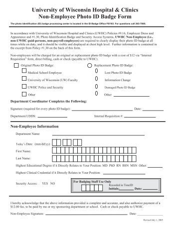 University of Wisconsin Hospital & Clinics Non-Employee Photo ID ...