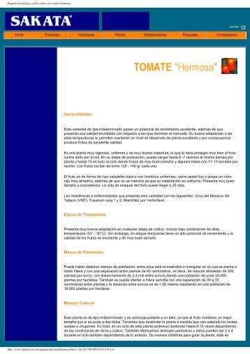 Paquete tecnolÃ³gico sobre cultivo de tomate Hermosa