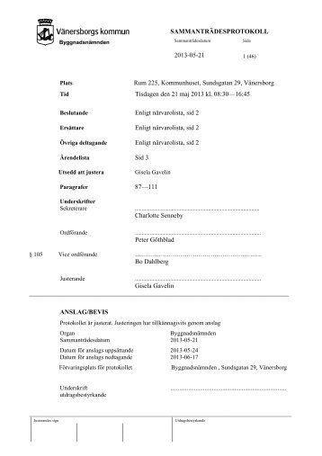 ByggnadsnÃ¤mndens protokoll 2013-05-21.pdf - VÃ¤nersborgs kommun