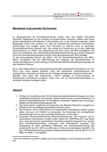 Merkblatt Industrielle Sicherheit Ablauf - FEEI