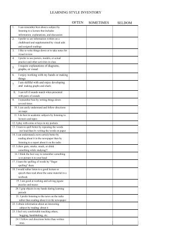 LEARNING STYLE INVENTORY OFTEN SOMETIMES SELDOM